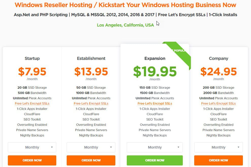 HostNamaste Windows Reseller Hosting Price