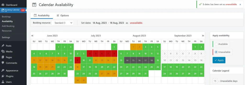 Independent Booking Calendar