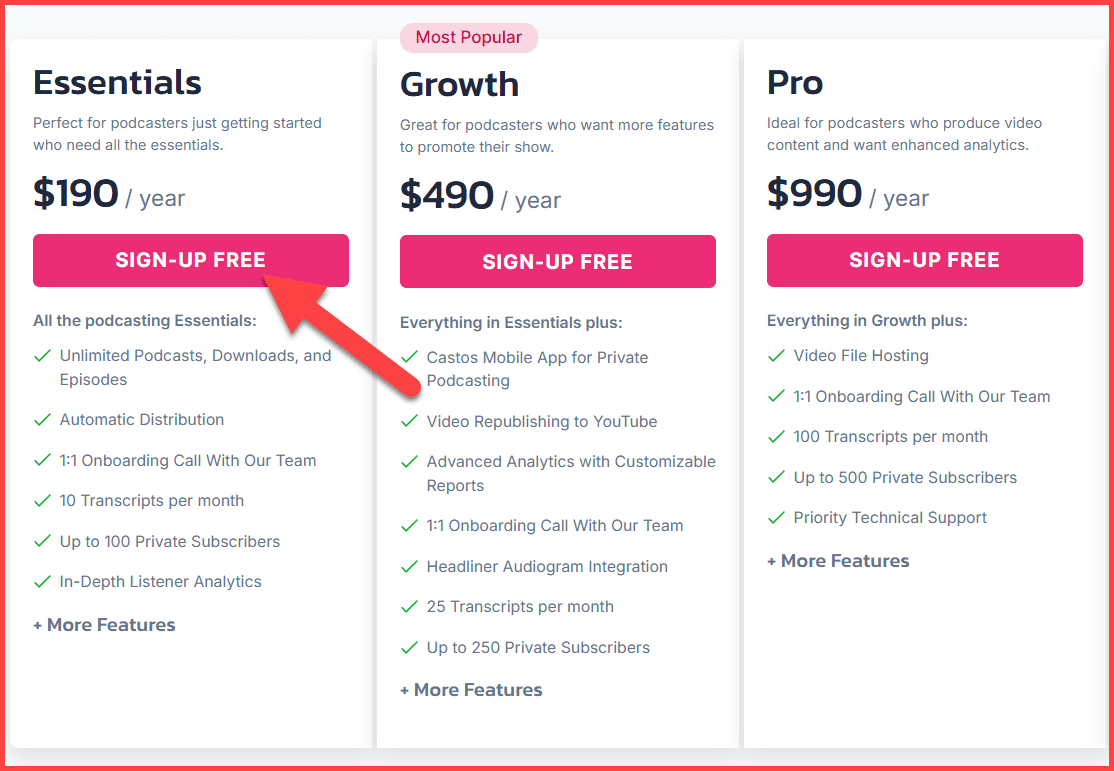 Castos Pricing